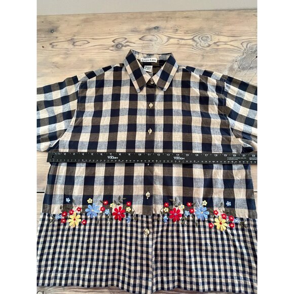 VTG 90s Maggie & Max Button Up Shirt Womens S Navy Buffalo Plaid Embroidered - Picture 5 of 7